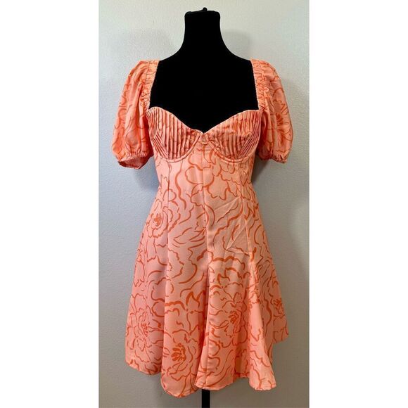 NWT Hello Molly Magic Feeling Orange Dreams Puff Sleeve Mini Dress Medium - Picture 3 of 13